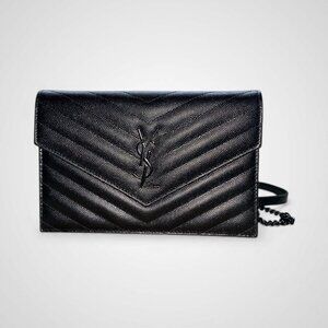 SAINT LAURENT Cassandre Envelope Chain matelassé textured-leather wallet